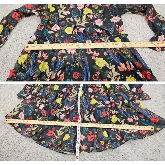 Gracia Womens Tiered Dress Floral Sheer Black Bloomcore Fairy Whimsy Small - Picture 15 of 16